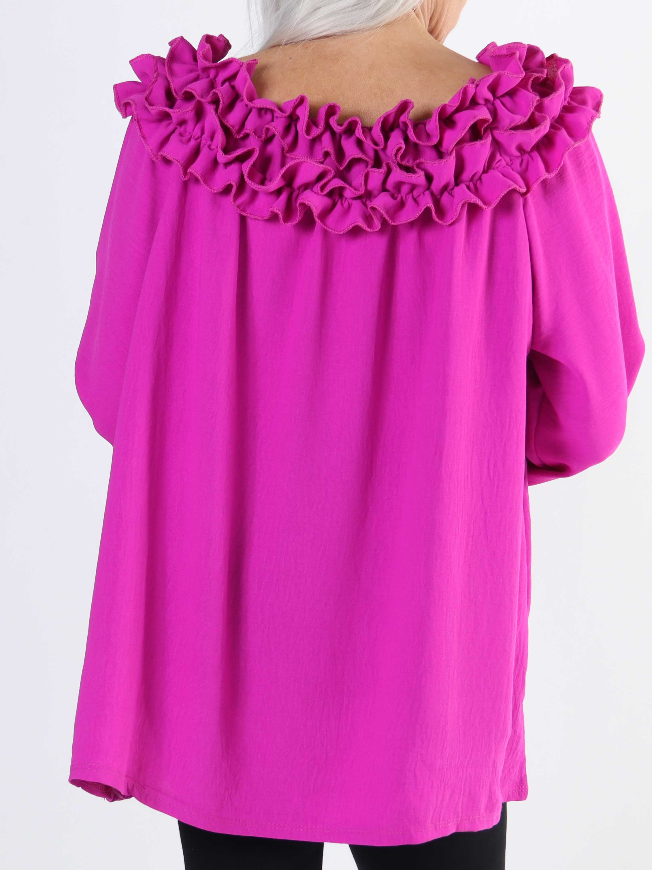 Chili - Fineste plus size tunika bluse med flæser i udskæringen (bestseller)
